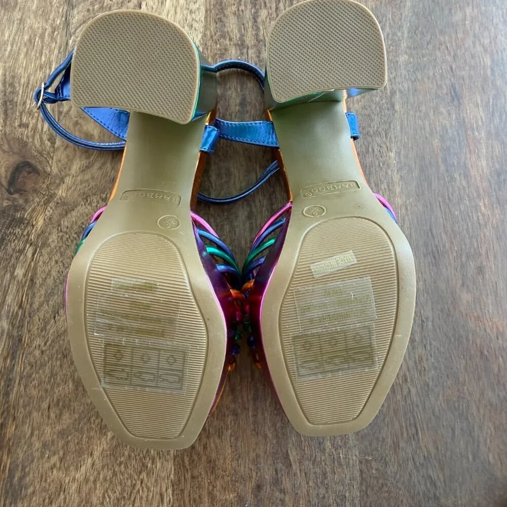 NEW Bamboo Multicolor Platform Block Heel Sandals Size 6
